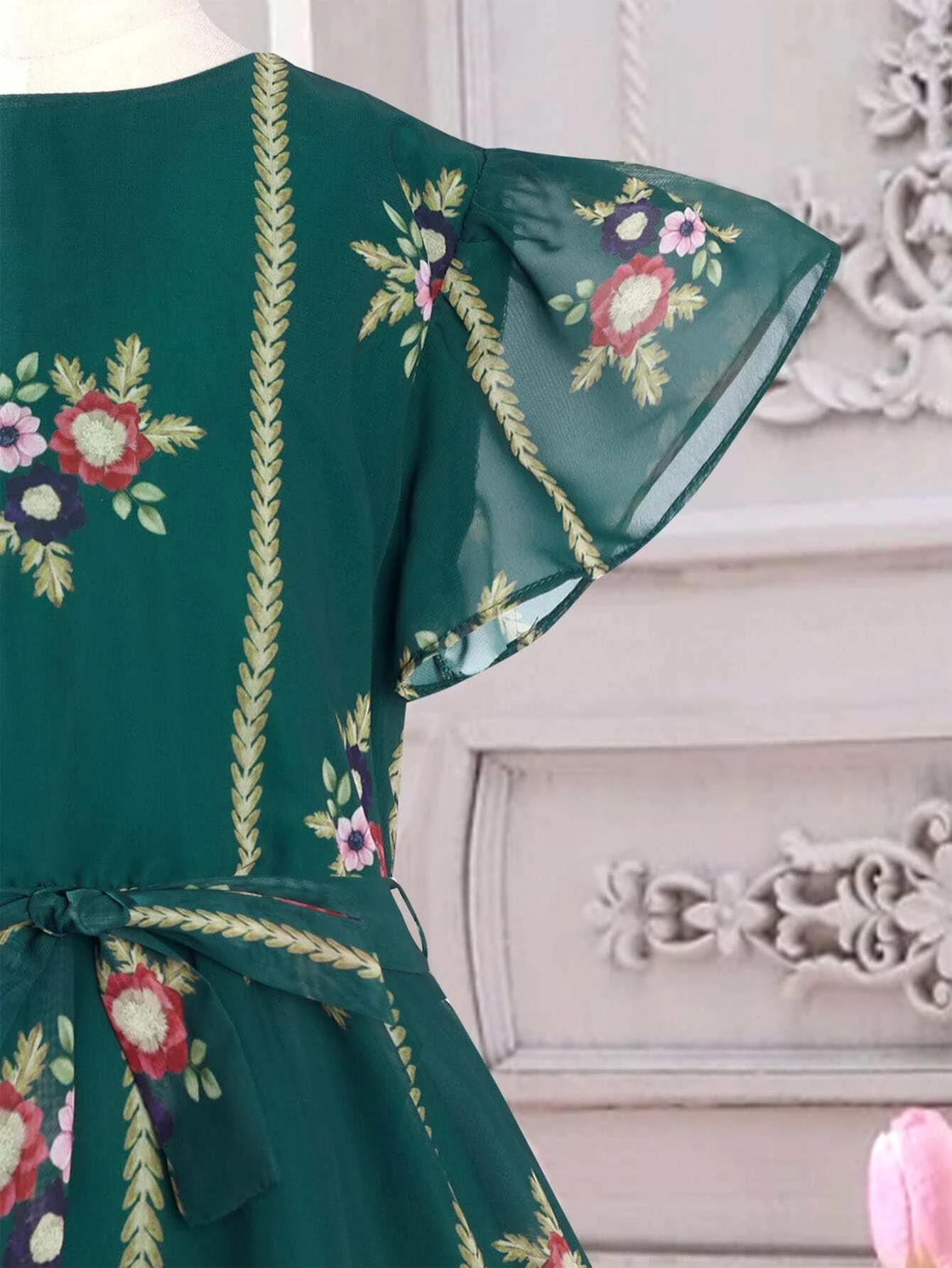 فستان بناتي راقي اكمام منتفخة بطباعة الأزهار - الصورة 3