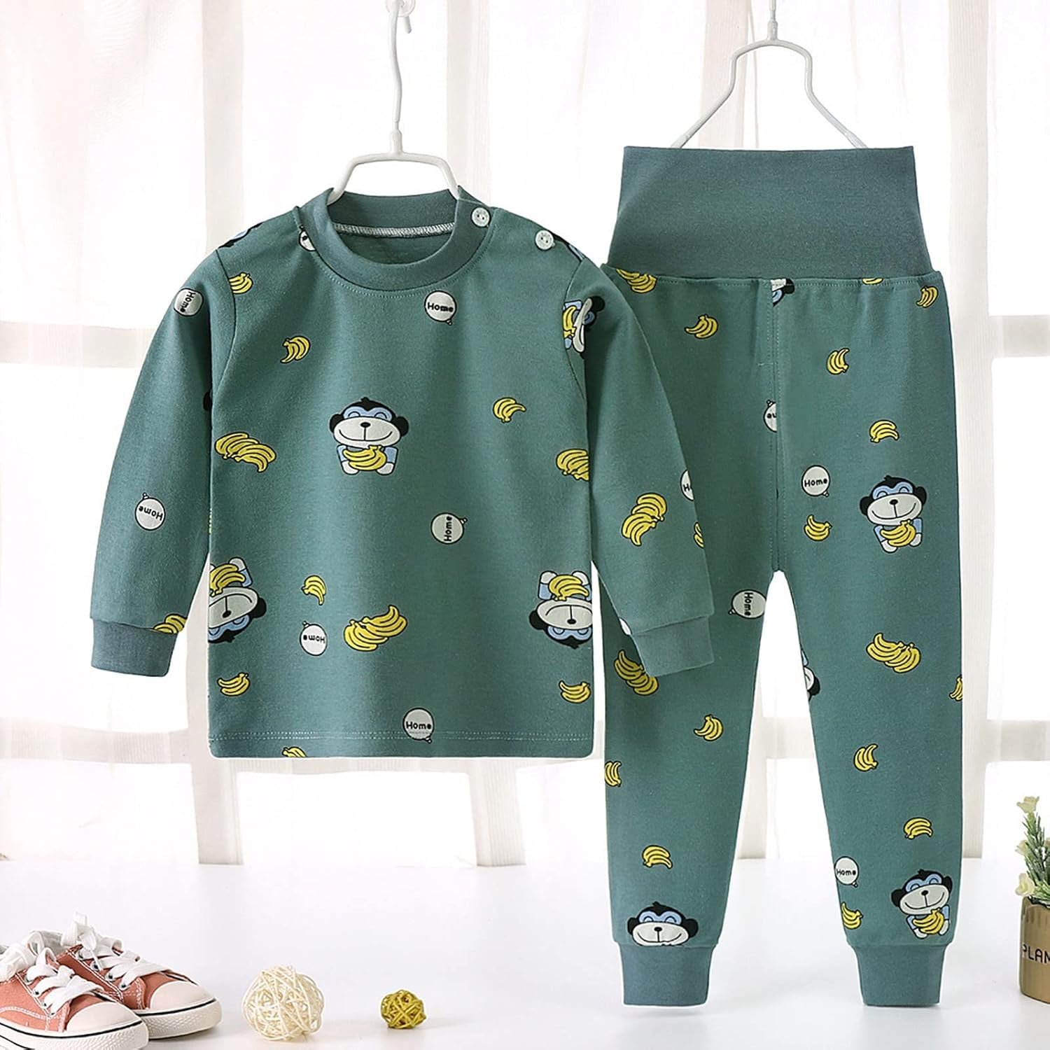 طقم بيجاما قطني مكون من قطعتين بنمط رسوم كرتونية